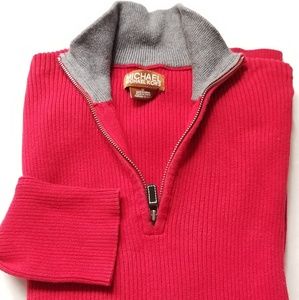 Michael Kor Red 1/2 Zip Pullover Cotton Sweater